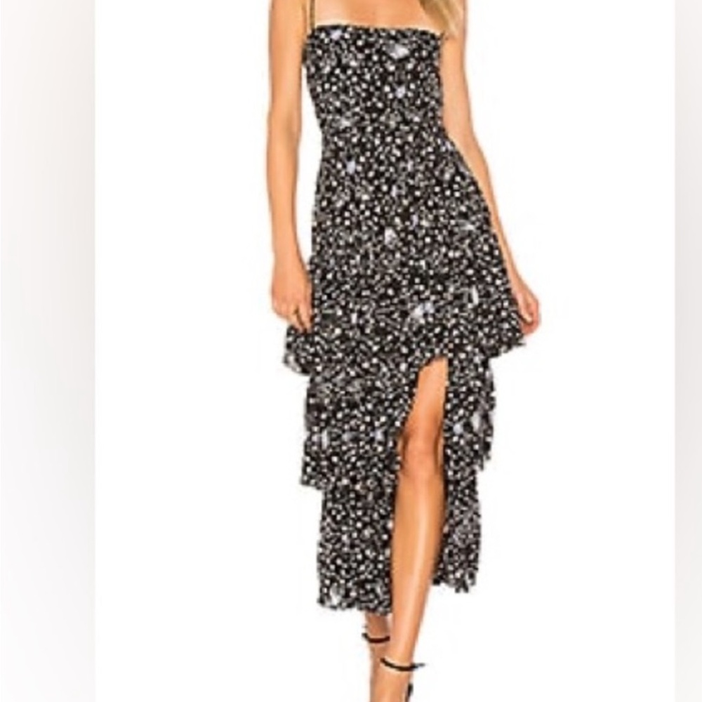 Likely Black Strapless Ruffle High-Low Maxi Dress